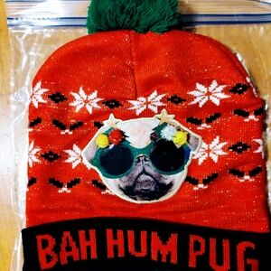 Red Beanie with Pug and Festive Design